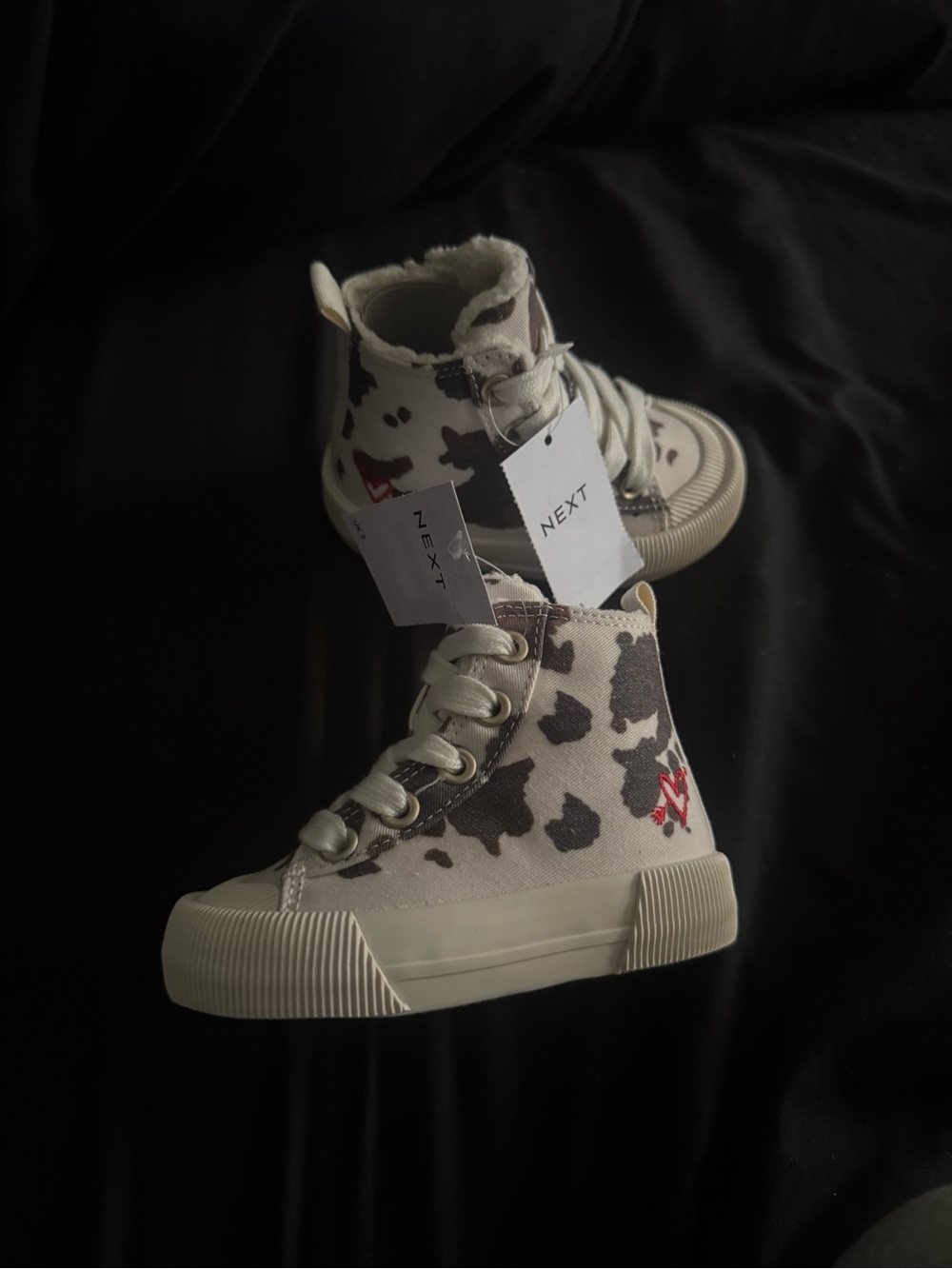 NEXT Kids' High-Top Cow Print Canvas Sneakers - Cream & Brown